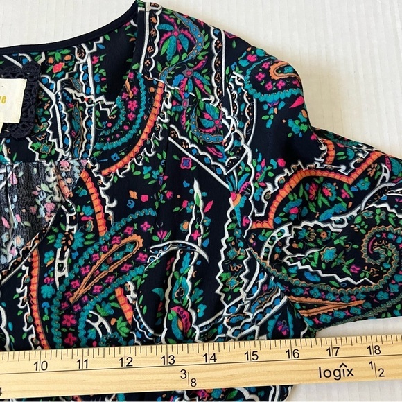 Anthropologie Maeve  Maplewood Neon Paisley Long Sleeve V-Neck Midi Dress SZ XSP - Picture 15 of 16